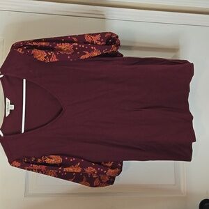 The Pioneer Woman Burgundy Floral Sleeve Blouse